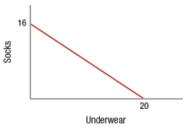 If the following figure, if the price of socks is $5, the price of underwear is _____ and the budget is _____.   A)  $6.25; $80 B)  $6.25; $125 C)  $4; $80 D)  $4; $125