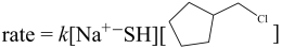   (b) By definition, the S<sub>N</sub>2 reaction is a bimolecular process, and the rate law contains concentration terms for both the alkyl halide and the nucleophile.  