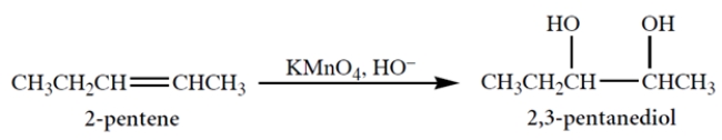 Alkaline potassium permanganate (an achiral reagent)  adds two -OH groups to a double bond, as shown in the reaction.   This reaction is known to be a syn-addition. This means that cis-2-pentene will give as product A)  (2S,3S) -2,3-pentanediol. B)  the racemate of the compound in a. C)  (2R,3S) -2,3-pentanediol. D)  the racemate of the compound in c. E)  meso-2,3-pentanediol.