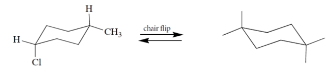Complete the structure on the right by adding groups to the  dangling bonds  to give the product of the chair flip.   