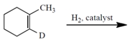 (a) Give the structures of all stereoisomers formed as products in the reaction. Draw only those isomers that are consistent with the known stereospecificity of the reaction! (D = deuterium = the isotope of hydrogen with atomic mass = 2.) (b) Are the stereoisomers you drew formed in the same or different amounts?   