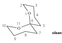 Olean is the sex attractant of the fruit fly. The female emits this compound to signal her readiness for mating. (This has been used to control fruit-fly populations in orchards.) (The numbers on the structure are for reference in the questions below.)    a. Determine whether olean is chiral. Explain how you know. No credit is given without a credible explanation, which should include structures. b. Does olean have any stereocenters? If you determined that olean has stereocenters, how many does it have? If none, write NONE. c. Does olean have any asymmetric carbons? If you determined that olean has asymmetric carbons, how many does it have? If none, write NONE.