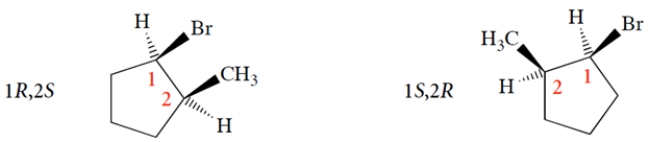 You first must realize that the R or S configuration of carbon 1 is changed by moving the methyl from one adjacent carbon to the other. Thus, we have:   This is equivalent to interchanging two groups-in this case, the ring bonds-to the asymmetric carbon. Next, pick a configuration for carbon-2 and see what it is. We'll pick the easiest one, with the methyl up.   We simply switch the methyl and hydrogen positions at carbon 2 to give the other two stereoisomers.   So, on your paper, the structures should be as follows. (You don't have to show the Hs, as they are assumed to have opposite stereochemistry to the Br or CH<sub>3</sub> on the same carbon.)  