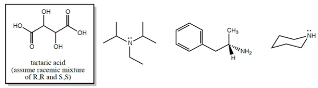 Circle any of the structures that could be used for enantiomeric resolution of a racemic mixture of the (R,R) and (S,S) enantiomers of tartaric acid.   