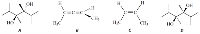 Select the two chiral compounds in this set.   A)  compound A B)  compound B C)  compound C D)  compound D