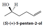 A mixture of enantiomers of 5-penten-2-ol has an apparent specific rotation of +9.89º mL g<sup>−1</sup> dm<sup>−1</sup> at temperature = 25 ºC in ether solvent. The sample is known to have an optical purity (= enantiomeric excess) of 67%.    a. What is the specific rotation of the pure S enantiomer under the same conditions? Show your work. b. What percentage of each enantiomer is present in the mixture? Show your work. %S enantiomer:_________________; %R enantiomer: ______________