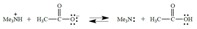  In this acid-base equilibrium, the pK<sub>a</sub> values of the two acids are 4.8 and 9.8, but you must decide which is which from your knowledge of approximate pK<sub>a</sub> values.   What is the equilibrium constant for this reaction? A)  −5 B)  +5 C)  10<sup>-5</sup> D)  10<sup>+5</sup> E)     \frac { 1 } { 5 }