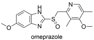 Omeprazole is a drug used for the treatment of acid-reflux disease. The structure is shown below. Highlight the aromatic heterocycles in the structure and name the heterocycles.  <div style=padding-top: 35px> 