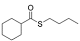 A thioate indicates a thioester. A carbothiate indicates that the thioester is attached to a ring. The cyclohexane indicates a six-carbon ring. The S-butyl indicates a butyl group is attached directly to the sulfur. The structure is:  