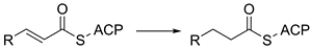 The reaction shown is part of the fatty acid synthesis pathway. ACP is an abbreviation for acyl carrier protein, and you do not need to know its structure. Identify the reagent that could perform this transformation.   A)  NADPH B)  NADP<sup>+</sup> C)  LiAlH<sub>4</sub>