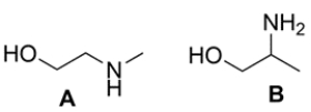 A student has produced the two isomers, A and B, and wants to use infrared (IR), <sup>1</sup>H, and <sup>13</sup>C NMR to distinguish between them. Identify what features in each spectroscopy method the student can quickly use to conclusively identify which isomer is which.   
