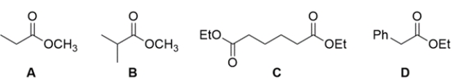 Which ester cannot be used in a Claisen condensation?   A)  compound A B)  compound B C)  compound C D)  compound D