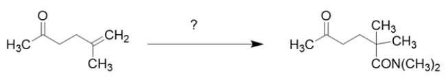 Outline a synthesis for the transformation using the indicated starting material and any other organic reagent containing two carbons or less. You may also use any inorganic reagents and solvents you might need. Show the structures of all intermediate compounds. Reaction mechanisms are not necessary.   