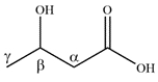  As in aldehydes and ketones, the carbons next to the functional group can be denoted by Greek letters. There are four carbons in the molecule, so the parent chain is butyric acid. The hydroxy group is on the beta carbon, so the name is  \beta -hydroxybutyric acid.   