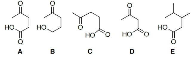 Which compound decarboxylates fastest?   A)  compound A B)  compound B C)  compound C D)  compound D E)  compound E