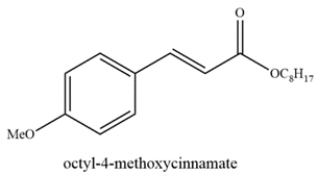 Octyl-4-methoxycinnamate is an ingredient found in sunscreens to block UV-B rays. Deduce the starting materials that could form octyl-4-methoxycinnamate from the Heck reaction.   