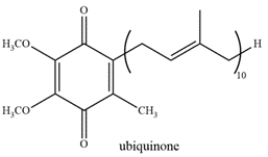 Ubiquinone, also known as coenzyme Q, is a biological quinone found to be involved in electron transport. A student performs a reduction of ubiquinone and monitors the reaction by IR spectroscopy. The student observes a decrease in the peak at 1650 cm<sup>‒1</sup> and the appearance of a large broad stretch at 3300 cm<sup>‒1</sup>. Deduce the structure of the reduced product.   