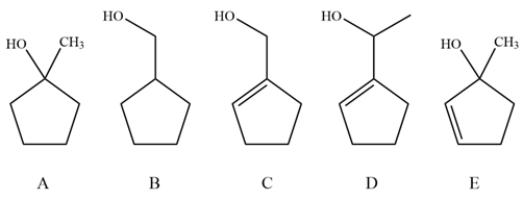 Consider these alcohols and explain whether oxidation with pyridinium chlorochromate (PCC) and MnO<sub>2</sub> would give the same product, different products or no reaction.   