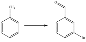 Outline a synthesis of 3-bromobenzaldehyde from toluene.   