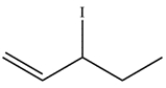 A bottle labeled 3-iodo-1-pentene (structure below) was stored in the back of the laboratory refrigerator. Several weeks later, a chemist analyzed the compound and found that it was contaminated with a different molecule with the same molecular formula. Determine the structure of the isomer and draw a curved-arrow mechanism to explain how it was formed.   