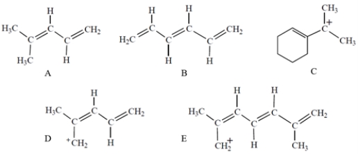 Which compound or ion has five <font face= symbol ></font> molecular orbitals?   A)  compound A B)  compound B C)  compound C D)  compound D