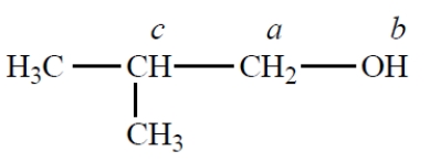 Consider how the NMR spectrum of protons a in the compound changes on the addition of a trace of acid (assume that J<sub>ab</sub> ≠ J<sub>ac</sub>) :   A)  no change B)  from a doublet of doublets to a simple doublet C)  from a triplet to a singlet D)  from a doublet of doublets to a triplet E)  none of these choices