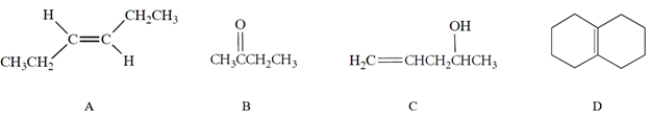 Which of the compounds would have the strongest C=C stretching absorption in its IR spectrum?   A)  compound A B)  compound B C)  compound C D)  compound D