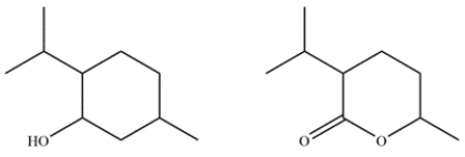 Menthol is obtained from oils of peppermint and spearmint and is often added to cough drops to give a minty, cooling sensation. In the electron ionization mass spectrum of menthol, the molecular ion peak is not observed, but the largest fragment has an m/z 138 at 27% relative abundance and an ion at m/z 139 with a 3% relative abundance. Given the two possible compounds, identify which is menthol and explain how you arrived at that conclusion.   