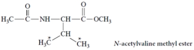 What is the relationship between the two starred methyl groups in N-acetylvaline methyl ester?   A)  constitutionally nonequivalent B)  homotopic C)  enantiotopic D)  diastereotopic E)  identical in every way