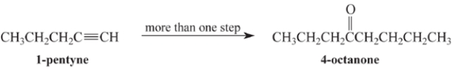 Outline a multi-step synthesis of 4-octanone from 1-pentyne and any other reagents. (Show the reagents required for each step, and the product of each step. Don't show the mechanism.)   