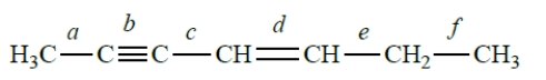 Consider this structure:   Which bond represents an sp-sp<sup>2</sup> carbon-carbon bond?<div style=padding-top: 35px> 