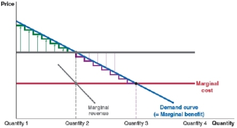(Figure: Price Discrimination)  A business that price discriminates will produce at what output level?   A) Quantity 1 B) Quantity 2 C) Quantity 3 D) Quantity 4