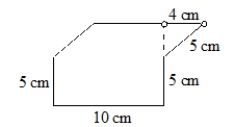What is the area of the given hexagonal region, in square centimeters? Assume that lines that look parallel are parallel and that angles that look like right angles are right angles.   A)  100 square centimeters B)  80 square centimeters C)  65 square centimeters D)  40 square centimeters E)  29 square centimeters