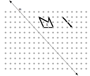 A) Show the image of shape S for the composition given by (reflection in m)° (translation with vector v).     B) What single type of rigid motion accomplishes the same thing as the composition in part A?