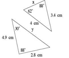 <strong>What is the length of y, to the nearest tenth centimeter?  </strong> A) 6.5 centimeters B) 4.2 centimeters C) 2.2 centimeters D) 5.8 centimeters E) There is not enough information to answer the question. <div style=padding-top: 35px> 