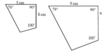 Refer to the similar figures below. What is the length of x, to the nearest tenth centimeter?   A)  3.9 centimeters B)  12.6 centimeters C)  11 centimeters D)  12 centimeters E)  14.4 centimeters