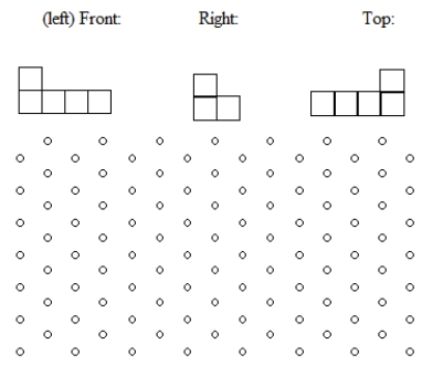 On isometric dot paper, sketch a diagram of a shape that has the views shown in the figure below.  