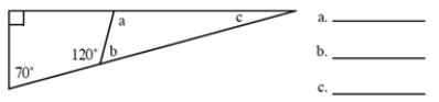 Find the number of degrees in each lettered angle.  