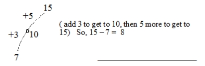 <strong>In each scenario, which way of thinking about subtraction is involved?</strong> A) Story problem: Basketball score: Aztecs 82, Opponents 69. By how many points did the Aztecs win? B) Thinking/drawing strategy (sometimes used with children having trouble with their basic subtraction facts): For 15 - 7, think of going up the hill, going to 10 along the way…