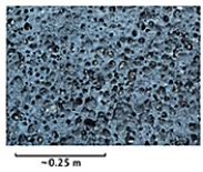 <strong>  -In the basalt sample depicted above, the vesicles (small spherical cavities) most likely formed by ______.</strong> A) the escape of gas bubbles dissolved in the lava during the eruption B) the weathering and erosion of olivine crystals after the eruption C) air bubbles entrained in the flow during the eruption D) vaporization of seawater during underwater eruption <div style=padding-top: 35px> 