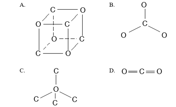 <strong> -Which of the following atomic structures represents a carbonate ion? </strong> A) diagram A B) diagram B C) diagram C D) diagram D