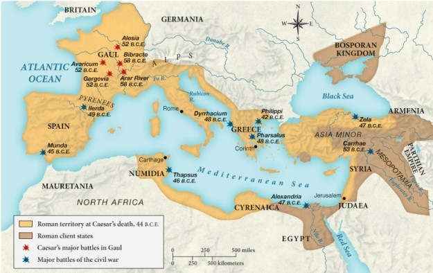 Which of the following was a Roman client state by 44 B.C.E.? ​   ​ A)  Germania B)  Mesopotamia C)  Britain D)  Mauretania