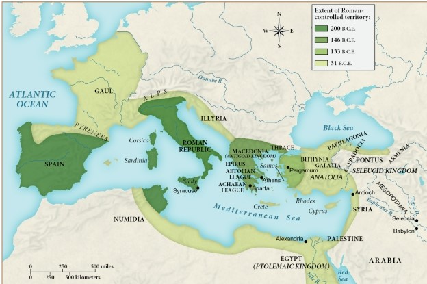 Which of the following territories did Rome control by 133 B.C.E.? ​   ​ A)  Macedonia B)  Anatolia C)  Gaul D)  Palestine
