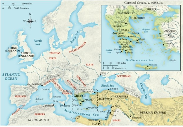 Which of the following was part of Classical Greece around 400 B.C.E.? ​   ​ A)  Sicily B)  Syracuse C)  Crete D)  Babylon