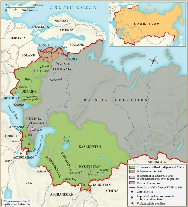 According to this map, which of the following nations successfully achieved independence from Russia? ​   ​ A)  Chechnya B)  Latvia C)  Turkey D)  Mongolia