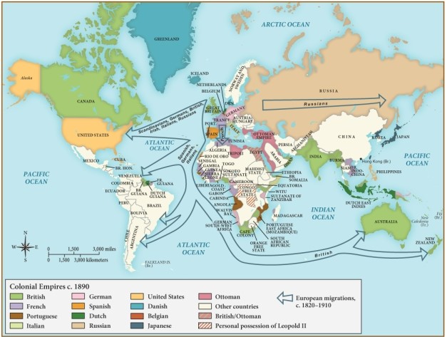 By 1890, which European nation claimed territory on each of the continents shown on this map? ​ ​   ​ A)  Great Britain B)  Russia C)  The United States D)  France