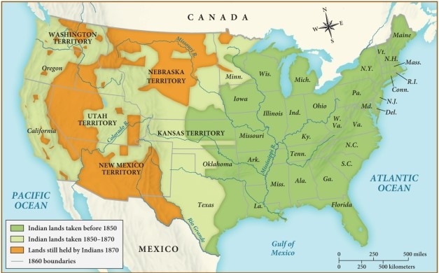 By 1870, Indians still held a majority of land in which U.S. territory? ​ ​   ​ A)  Minnesota B)  California C)  Kansas D)  New Mexico