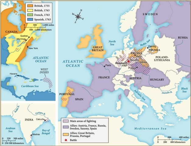 By 1763, which nation controlled territory in the eastern region of North America? ​   ​ A)  France B)  Great Britain C)  Spain D)  Portugal
