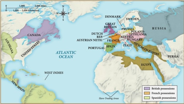 As a result of the Seven Years' War, territory in the Americas changed hands. Which of the following statements describes these changes? ​ ​   ​ A)  France acquired the Louisiana territory, New Spain, and the West Indies as a result of winning the war. B)  Louisiana was ceded to the United States by Spain due to the defeat of the Spanish by American troops during the war. C)  Most of the Ottoman Empire was overtaken by Russia, whereas the Empire had been independent before. D)  Canada is indicated as being a British possession, whereas it was a French possession before the war.