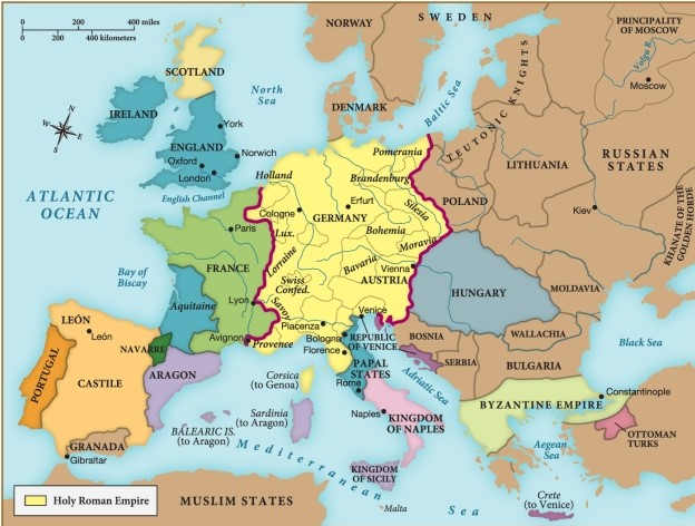 By about 1340, which empire had control over a significant portion of western Europe? ​   ​ A)  The Ottoman Empire B)  The Byzantine Empire C)  The Khanate of the Golden Horde D)  The Holy Roman Empire
